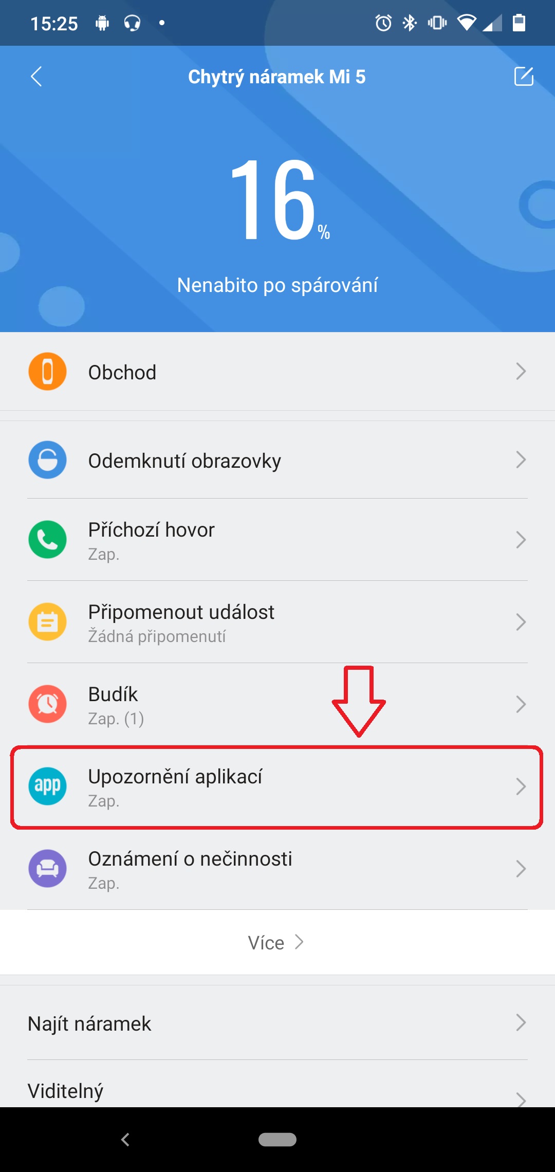 mi fit device main menu app notifications